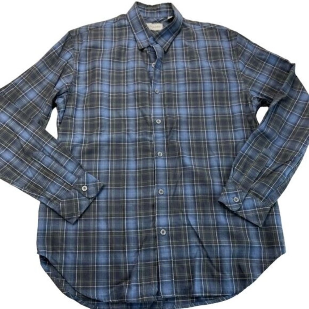 Coastaoro Blue Gray Plaid Long Sleeve Button Down Shirt Large